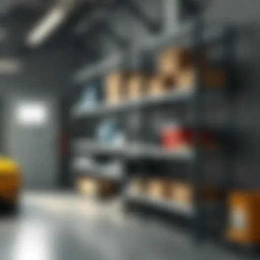 Stylish metal shelving unit in a garage