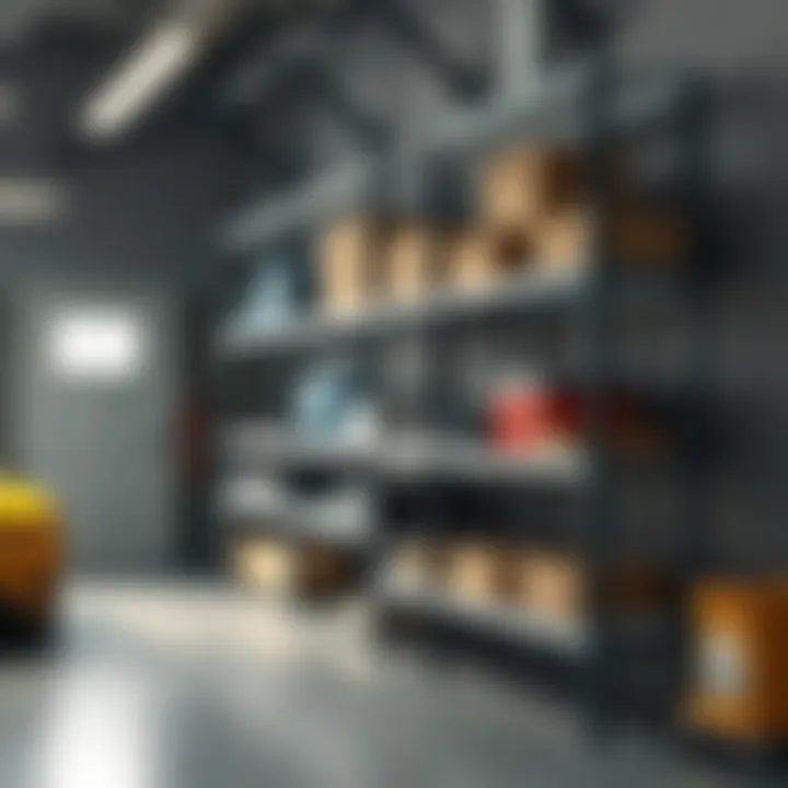 Stylish metal shelving unit in a garage