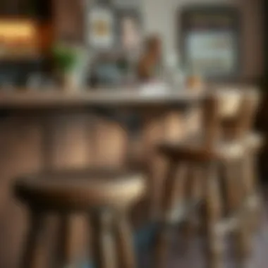 Rustic Wooden Bar Stools Rustic wooden bar stools in a cozy home bar setting