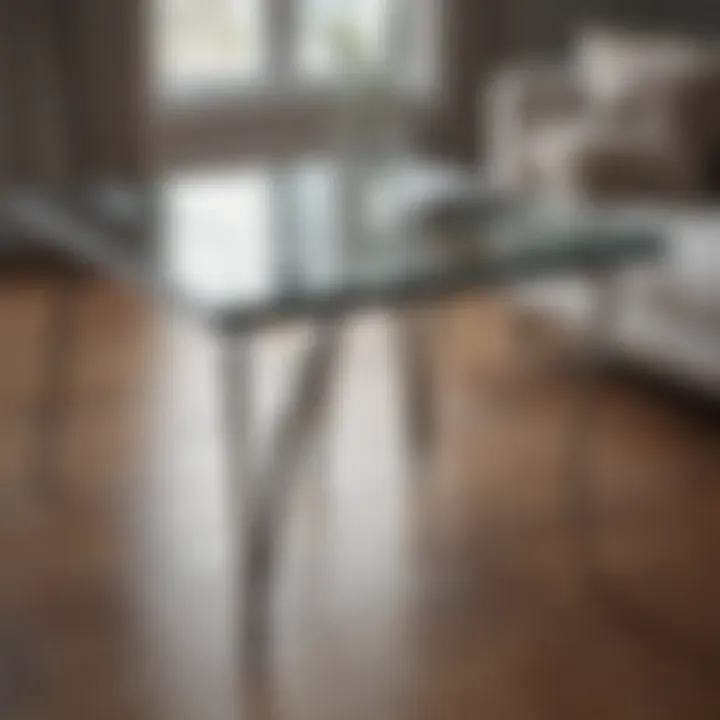 Elegant metal table legs paired with a sleek glass top