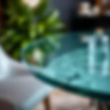 Close-up of glass texture and design details in a dining table