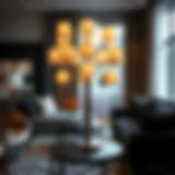 Elegant multi head table lamp in a contemporary living room setting