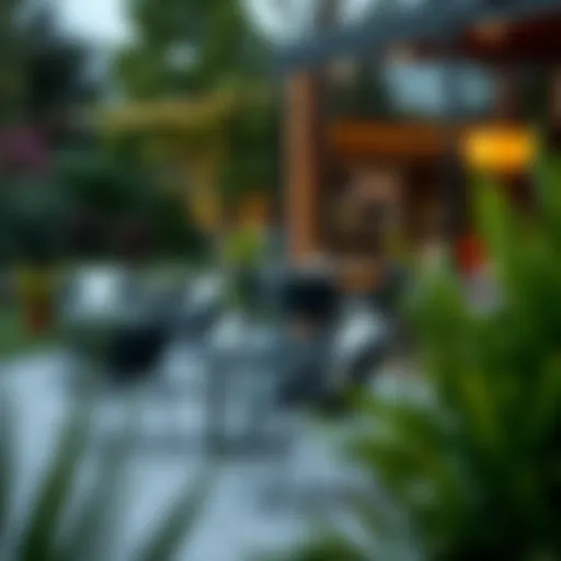 A collection of modern outdoor chairs in a garden setting