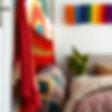 Colorful Textiles and Wall Art Close-up of colorful textiles and wall art in a rainbow decor