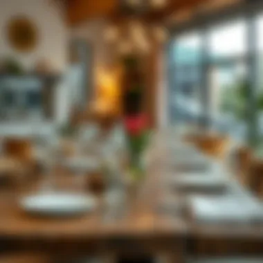 Rustic Wooden Table with Restaurant-Style Decor Rustic wooden dining table showcasing restaurant-style settings