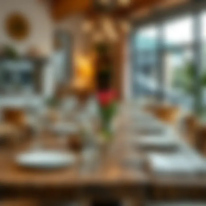 Rustic Wooden Table with Restaurant-Style Decor Rustic wooden dining table showcasing restaurant-style settings