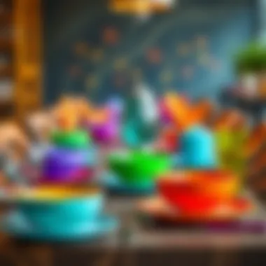 Vibrant Table Setting with Colorful Dishware Vibrant table setting with colorful dishware and cutlery
