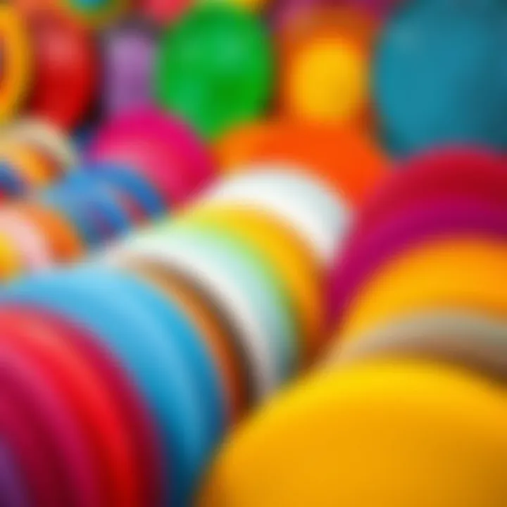 Colorful assortment of round plastic placemats on display
