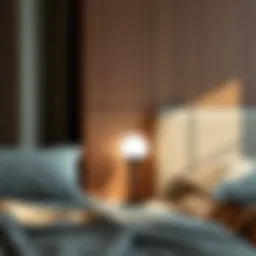 A sleek smart bedside lamp with Alexa functionality in a modern bedroom setting