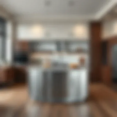 Functional layout of a stainless steel island in a culinary space