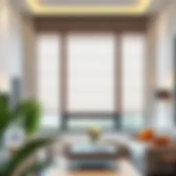 Elegant roller blinds with valance enhancing a modern living room
