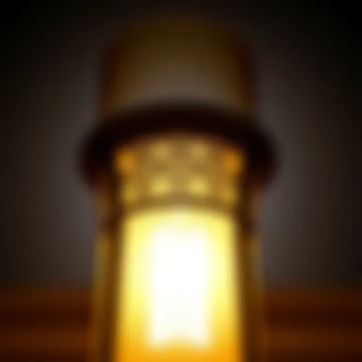 A close-up view of a tall cylindrical lamp shade showcasing intricate design details