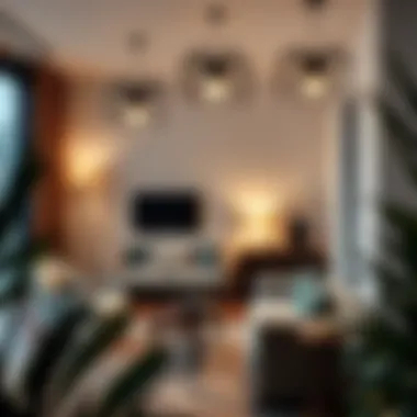 Stylishly decorated room featuring spider lamp shades