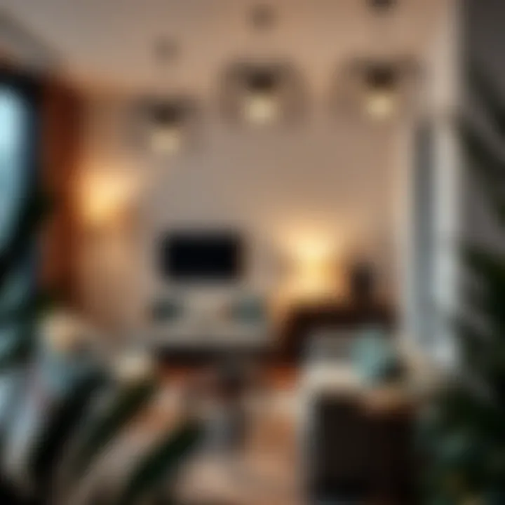 Stylishly decorated room featuring spider lamp shades