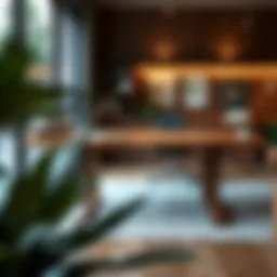 Elegant walnut butcher block desk in a modern workspace