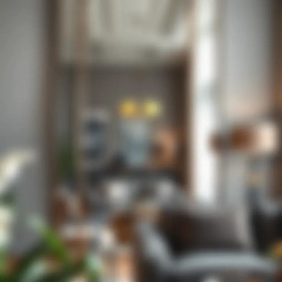 Elegant frameless tall mirror reflecting a stylish living room