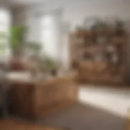 Elegant large wood crate used as a decorative storage solution in a modern living room.