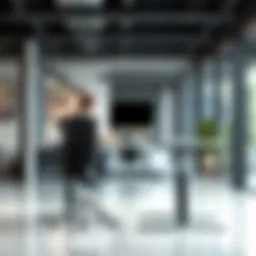 Ergonomic sit to stand desk in a modern office setting