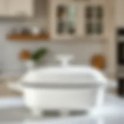 Elegant white roasting pan displayed on a kitchen countertop