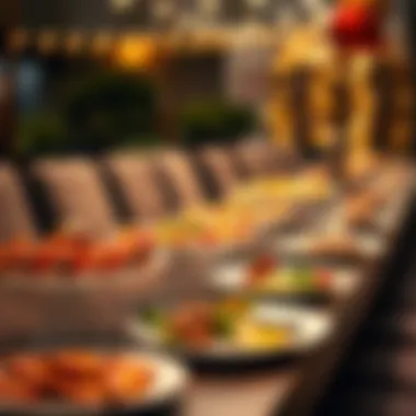 Artistic arrangement of food on paper plate stands at a gathering
