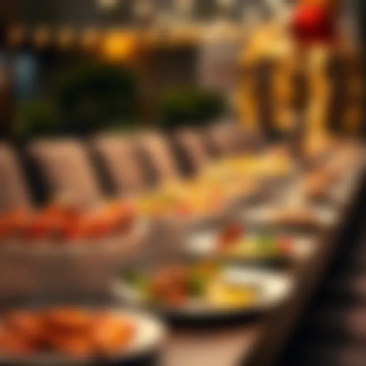 Artistic arrangement of food on paper plate stands at a gathering