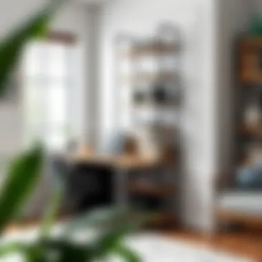 Functional Tall Slim Shelving Unit in a Home Office Setting Functional tall slim shelving unit in a home office setting