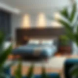 Elegant portable king size bed set up in a modern living room