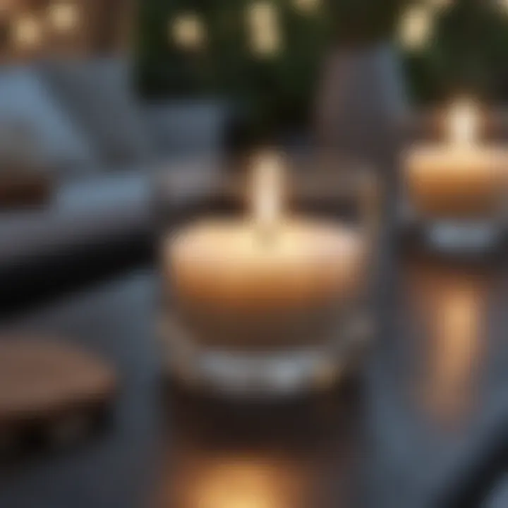 Elegant waterproof candle design illuminated on a patio table