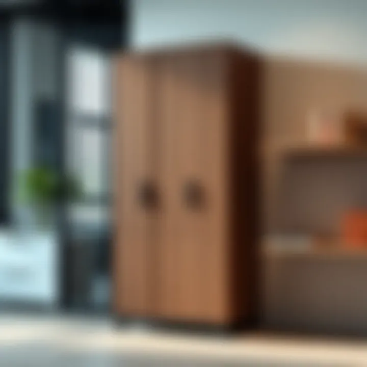 Efficiency Meets Aesthetics in Office Design A sleek four-foot high storage cabinet placed in a minimalistic office environment.
