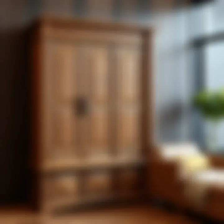 Elegance in Wood: Craftsmanship and Design A wooden four-foot high storage cabinet showcasing rich texture and craftsmanship.