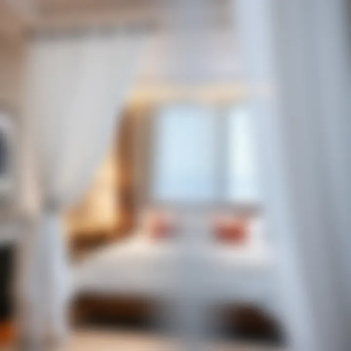 Installation tips for white sheer curtains on a canopy bed, showcasing hardware and setup