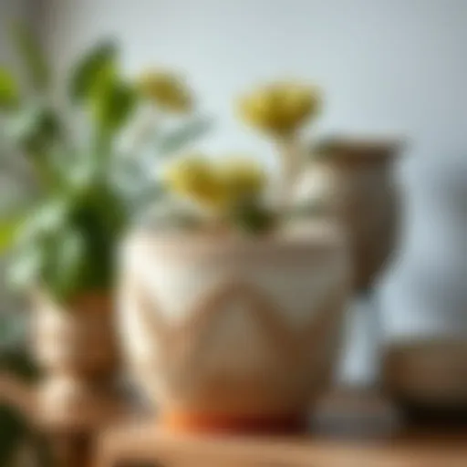 Elegant ceramic planter showcasing intricate designs