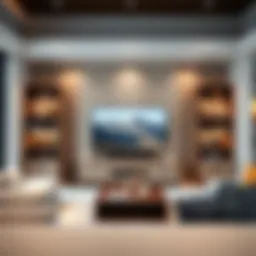 Contemporary living room showcasing a stylish 65 inch TV stand with integrated bookshelves