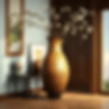 Intricate Craftsmanship of a Wooden Floor Vase Elegant large wooden floor vase showcasing intricate craftsmanship