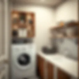 Elegant wall-mounted shelves in a contemporary laundry room showcasing organized supplies.