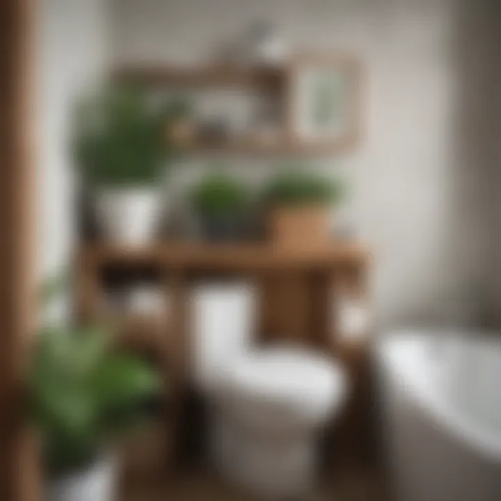 Rustic wooden over the toilet shelf with plants