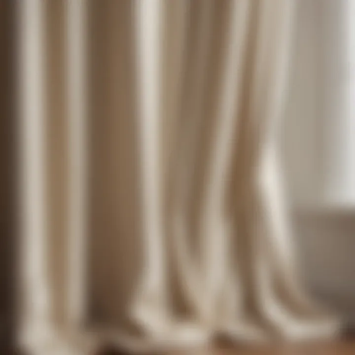 Close-up of the texture and fabric of ivory curtains