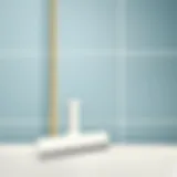 Sleek rubber shower squeegee against a tiled wall