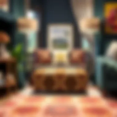 Vibrant Patterned Ottoman in Cozy Setting Colorful patterned small ottoman adding vibrancy to a cozy nook