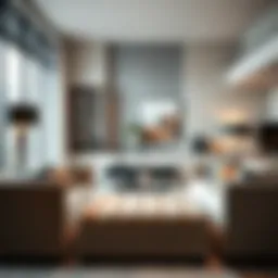 Luxurious velvet small ottoman in a modern living room