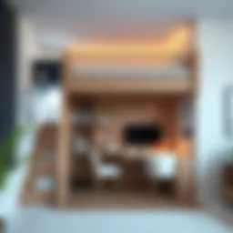 Modern tall loft bed with stairs and study area