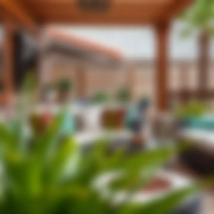 Outdoor seating area adorned with complementary decor and brown-green pillows