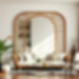 Elegant rattan-framed mirror in a modern living room