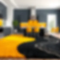 Elegant yellow and black rug in a modern kitchen setting