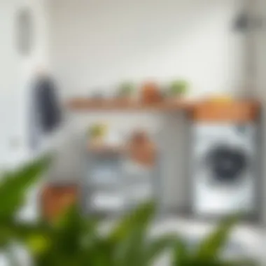 Modern laundry area featuring a functional rolling table