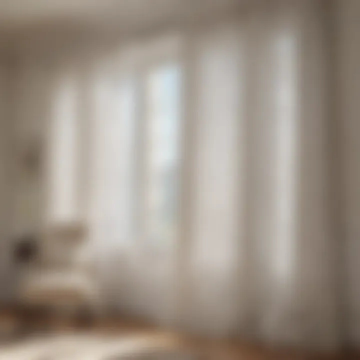 Elegant white lace curtains with a decorative valance in a sunlit room