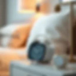 Sleek and modern small alarm clock on a bedside table