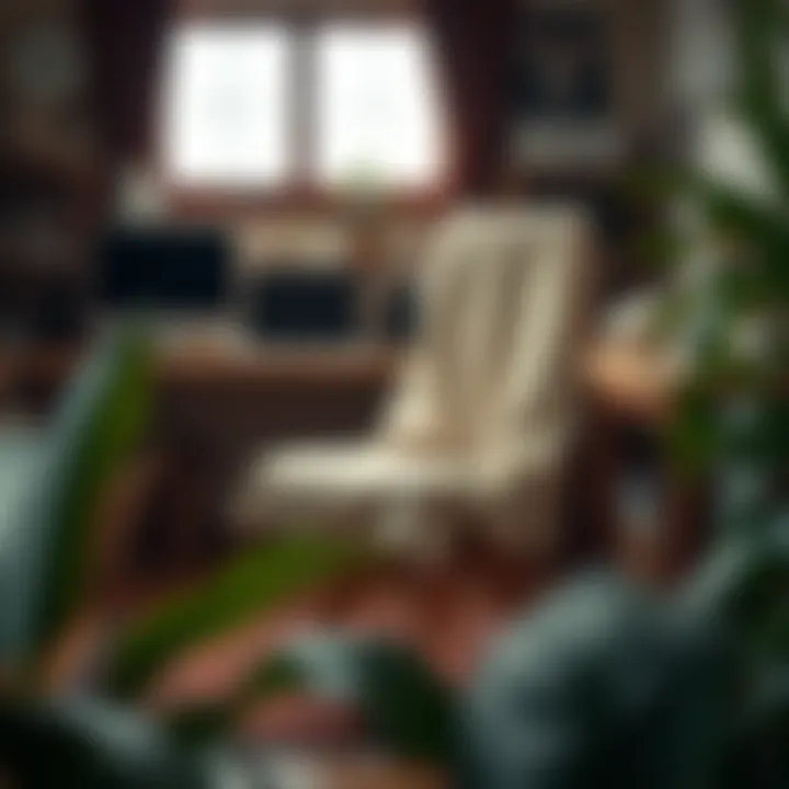 Inviting Atmosphere: Slip Covered Chair in a Workspace Cozy workspace with slip covered chair
