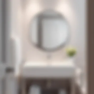 Chic Bathroom Design Highlighted by Silver Frame Round Mirror Stylish bathroom with a silver frame round mirror above the sink