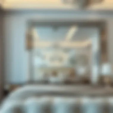 An elegant illuminated mirror reflecting a sophisticated bedroom design